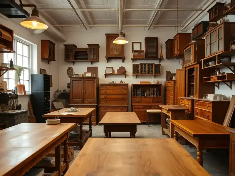 North Avenue Refinishing workshop interior with tools and restored furniture