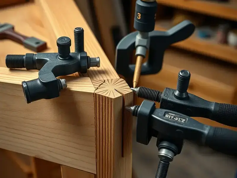 Wood furniture repair close-up showing glue application